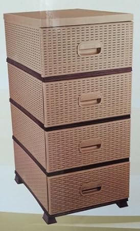 4 Chest Of Drawers Rattan Plastic Storage Tower Organiser Draws