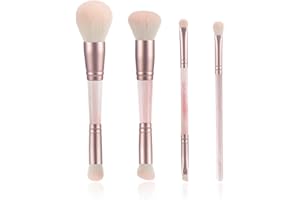YJ-Anyue 4PCS Pink Dual-Ended Makeup Brushes Set, Professional Foundation Blush Concealer Eyeshadow Kabuki Brush Kit, Soft Vegan Synthetic Bristles for Women