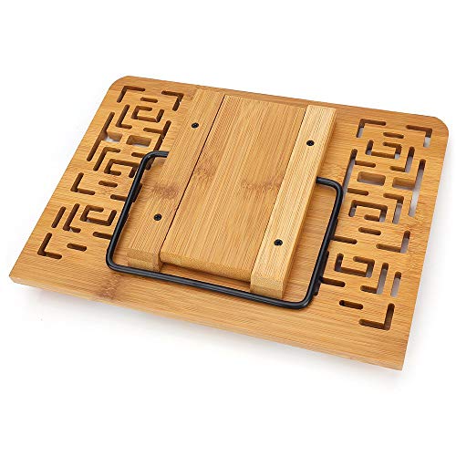 image for BamBoo Book Stand - wishacc Reading Rest holder Cookbook Cook Stand/Fo