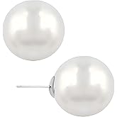 WARIDAR 8, 10, 12, 14mm Creamy & Cool White Faux Pearl S925 Silver Stud Earrings | Hypoallergenic Round Classic White Pearl Studs | Appropriate Size Meaningful Gift Earrings for Ladies Daily Wear & Gift