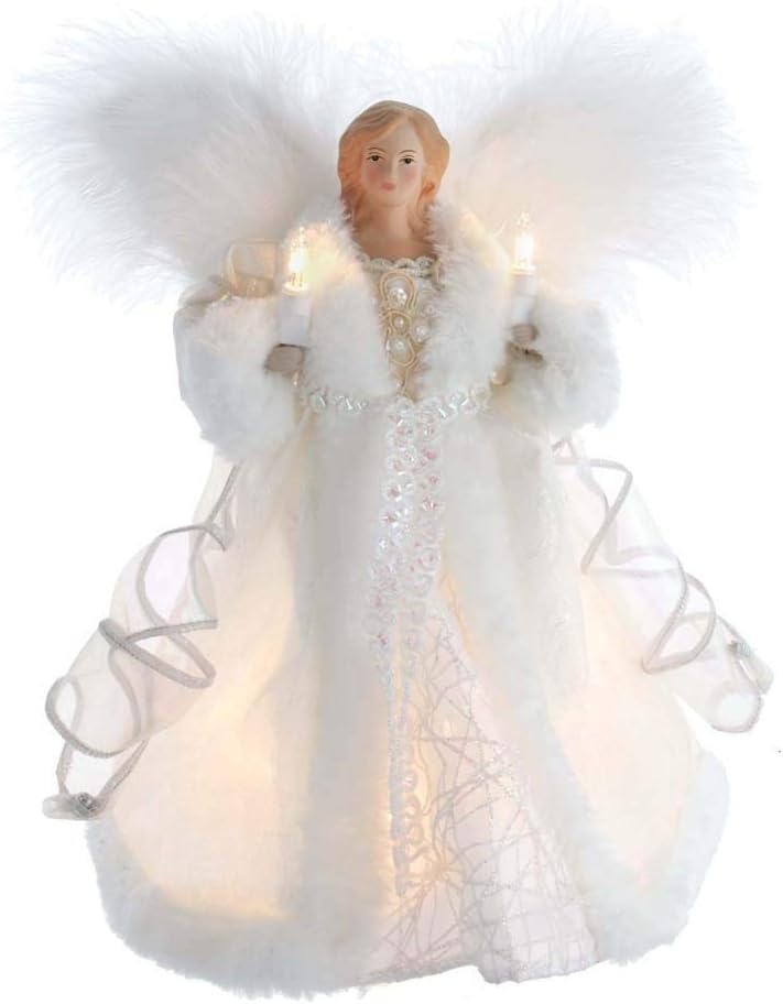 Tree Toppers - Kurt S. Adler 10-Inch UL 10-Light White Angel Treetop