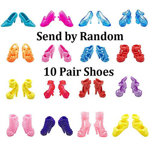 HolidayWow 88Pcs accessori per Barbie Doll vestiti abito partito abiti-10 pezzi abiti da festa e 78 PC biciclette scarpe famiglia per il regalo di compleanno ragazza