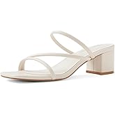 Shoe'N Tale Strappy Heels For Women Low Chunky Block Heel Heeled Sandals Square Open Toe Slip On Slides Mules