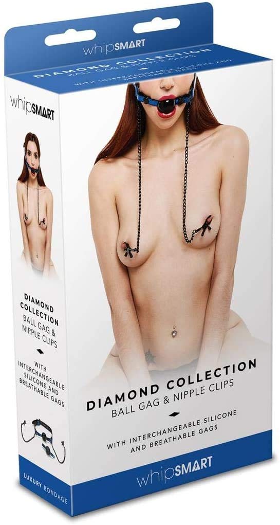 Whip Smart Diamond Ball Gag W Nipple Clips Blue