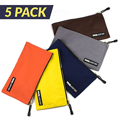 5 pack - heavy duty 16 oz. canvas tool bags with dependable metal…