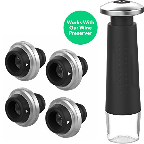 Vremi 4 Piece Wine Stopper Vacuum Seal Set Rubber Wine Bottle