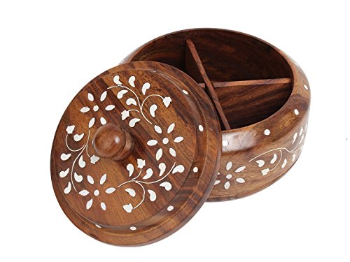 Indian glance wooden large spice rack organizer box whi…