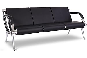Kinsuite 3-Seat Office Reception Waiting Room Chairs - Guest & Reception Chairs for Salon Barber Bench Airport Bank Hall Visitor Guest Black PU Leather 3 Seat Sofa