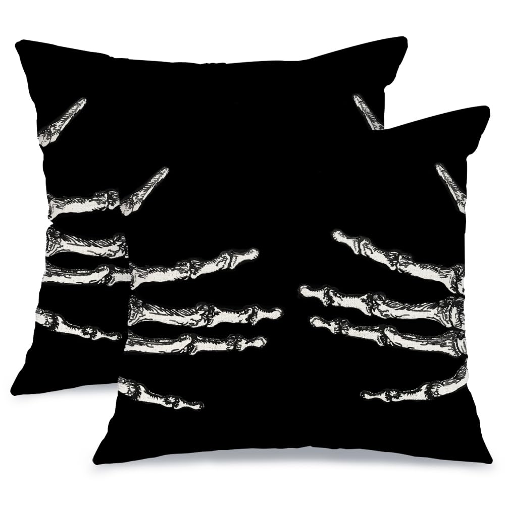 Photo 1 of AACORS Halloween Throw Pillow Cover 20X20 Set of 2,Skeleton Decorations Holiday Farmhouse Black Cushion Case for Sofa Couch Decor AA016-20-2
