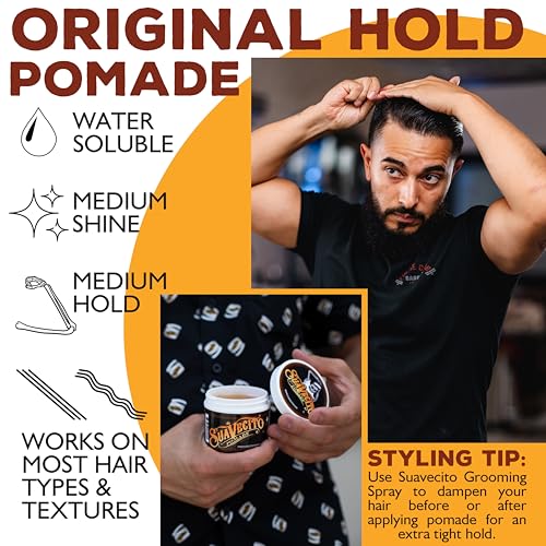 Suavecito Pomade Original Hold 4 oz, 3 Pack - Medium Hold Hair Pomade For Men - Medium Shine Water Based Wax Like Flake Free Hair Gel - Easy To Wash Out - All Day Hold For All Hairstyles