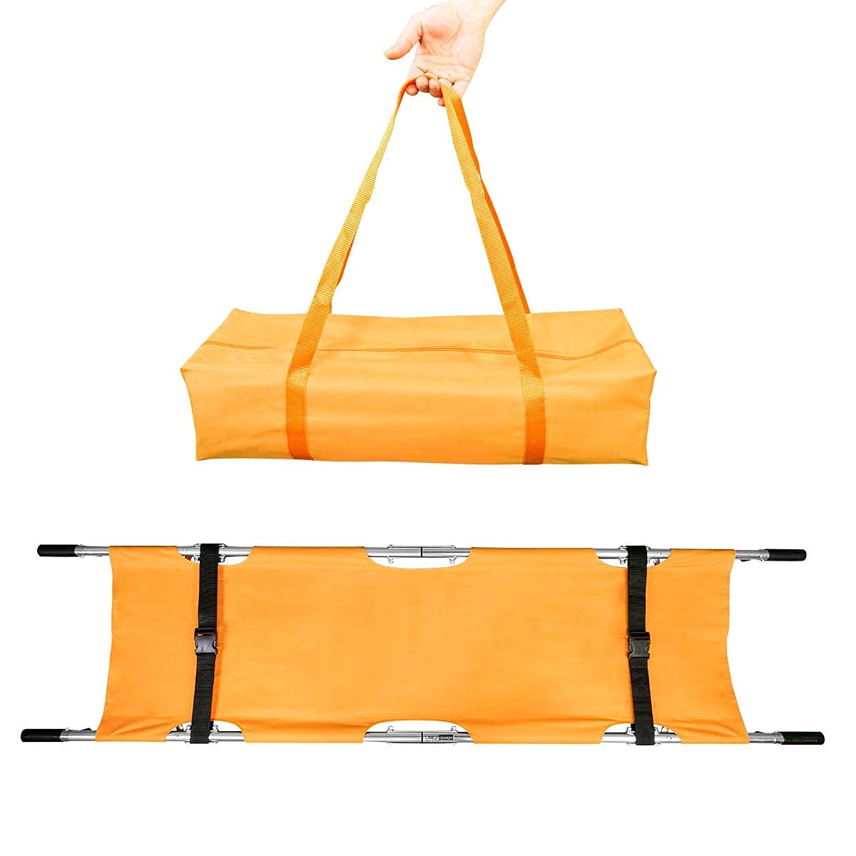 LINE2design Fold Stretcher with Handles Waterproof Aluminum Rescue Back Stretcher - Emergency Medical Portable Travel Size Patient Transport Stretcher EMT Backboard Medical Stretcher - Orange