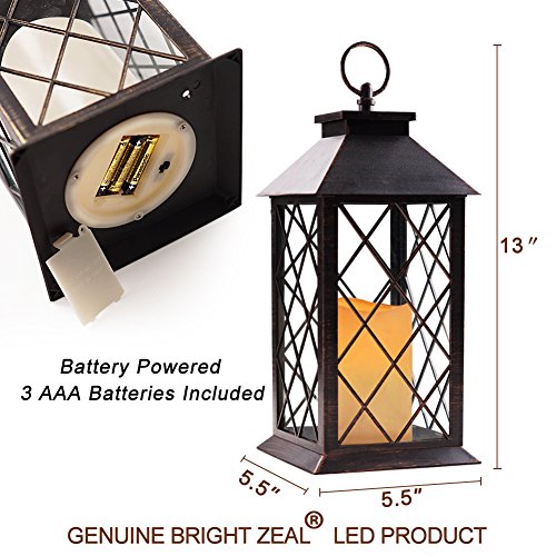 Bright Zeal 14" Tall Bronze Vintage Candle Lantern with LED Candle