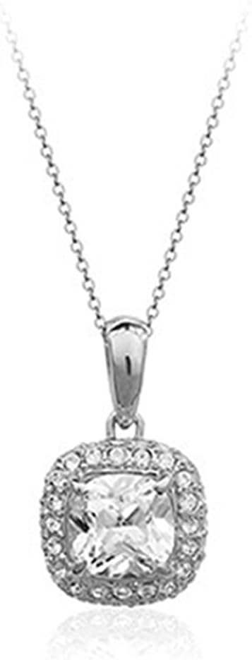 White Gold Plated Clear Cushion Square Swarovski Elements Crystal Pendant Necklace Fashion Jewellery