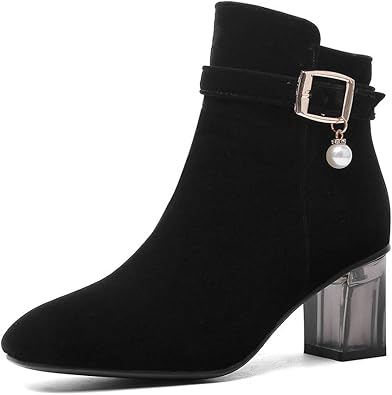black ankle boots with clear heel