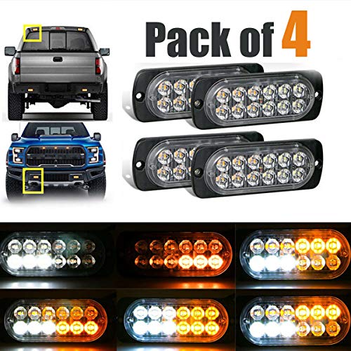 Amber 12-Led Flashing Caution Strobe Lights for Truck Car Vehicle, Warning Emergency light,Surface Mount Beacon Plow Safety Strobe Light Bar for Trailer Van Motorcycle(4 PACK)