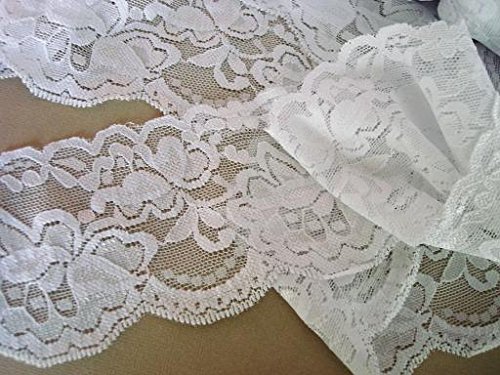 5 yards Elastic White 3" Wide Soft Floral Lace (T67) US Seller Ship Fast