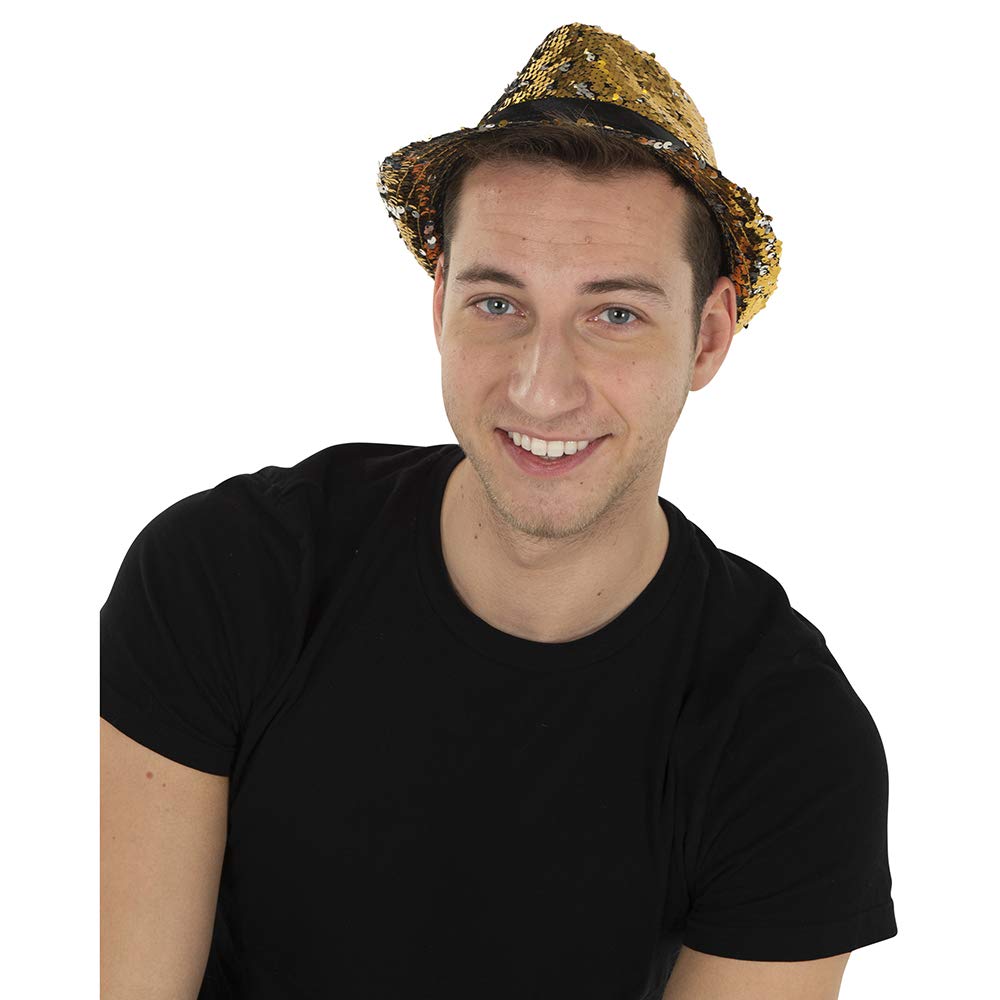 Dress Up America Sparkling Gold Sequin Party Fedora Hat - One Size Fits Most