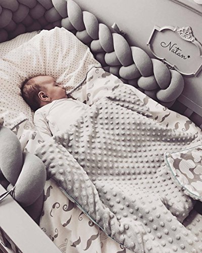 LOAOL Baby Crib Bumper Knotted Braided Plush Nursery Cradle Decor Newborn Gift Pillow Cushion Junior Bed Sleep Bumper (2 Meters, Gray)