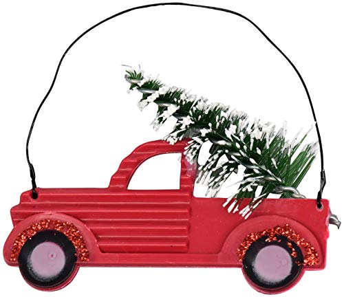 Charmed By Dragons Classic Rustic Farmhouse Decor Holiday Tree Ornaments Old Red Truck and Red Metal Star 6 Piece Set in Gift Box (RED Truck Set) - Thumbnail 2