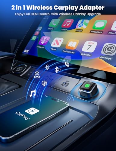 2026 Wireless Carplay Adapter, Mini Wireless Carplay for iPhone and More than 1k+ Cars, Type-C/USB, Stable Fast Connection, Compatible with iOS 12+/Android 11+ and Autos 2016 Onwards