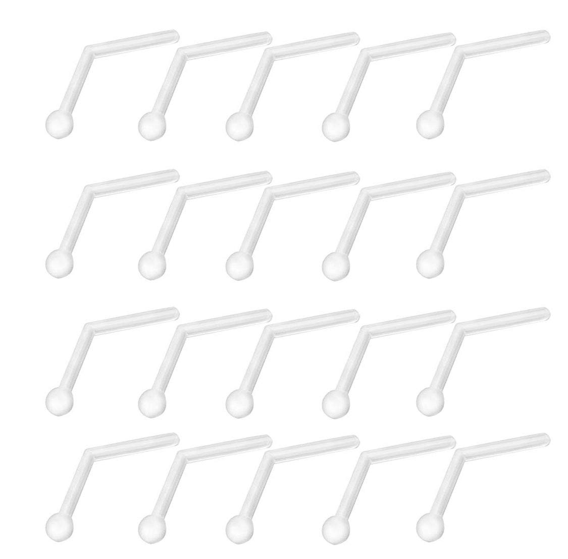 Zhichengbosi Nose Studs Retainer, 20PCS Clear L Shape Acrylic Soft Lip Ring Nose Stud Body Jewelry Piercing 20 Gauge
