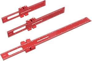 JCFANTS 3PCS Woodworking Ruler, Precision Pocket Rulers, 12, 8, 6 Inch T-Type Scribing Ruler, Adjustable Sliding Ruler Scribing Ruler, Procision Woodworking Ruler, Marking Ruler with Slide Stop — red