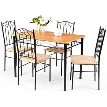 Tangkula 5 Piece Dining Table Set Vintage Wood Top Padded Seat Dining Table and Chairs Set Home Kitchen Dining Room Furniture