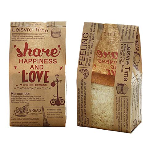 Pack of 40 Paper Bread Loaf Bag Kraft Food Packaging Storage Bakery Bag with Front Window, Label Seal sticker included (Style-3)
