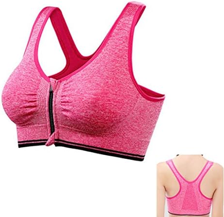 Women's Front Zip Sports Yoga Bras High Impact Workout Gym Activewear Tank Top (S(32A 32B 32C 32D), Rose 1)