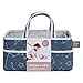 Galaxy Storage Caddy-Constellation Print Body and Handles, Rocket Ship Print Lining, Solid Trim, Dark Blue, Tonal Gray and Wht, Two Handles, 12 in x 6 in x 8 in
