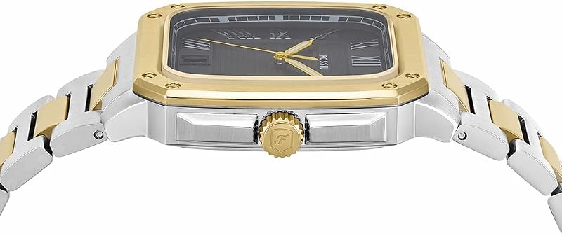 Crosby Watch for Men, Movimento de Quartzo de Três Mãos com Bracelete de Târ e Aço Inoxidável, Tons de Prata e Ouro