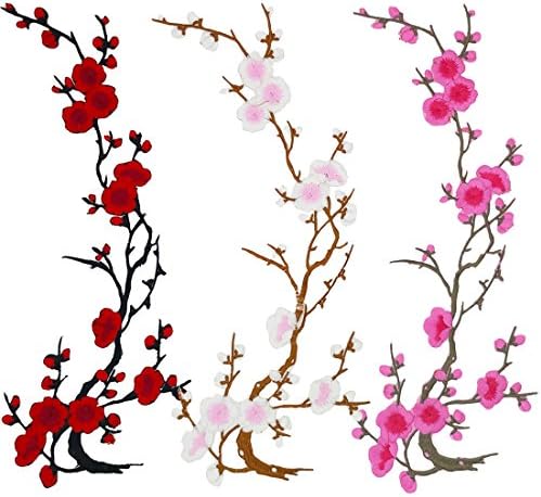 Arisingdeals 3 Pieces 14 x 7.4 Inches Embroidery Iron on Flowers Patch Blossom Floral Applique Patch for Jeans Dress Bag DIY Cut Patches