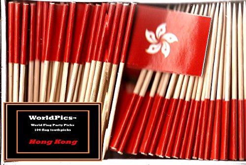 One Box Hong Kong Toothpick Flags, 100 Small Mini Hong Kongese Flag Cupcake Toothpicks or Cocktail Picks