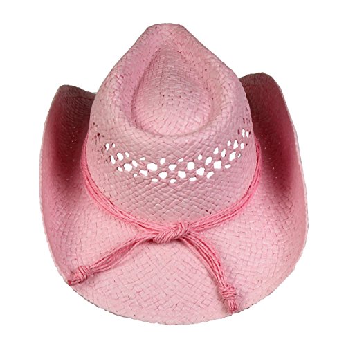 Saddleback Hats Pink Vented Straw Cowboy Hat w/Wood Heart Band –Shapeable Beach Cowgirl Western