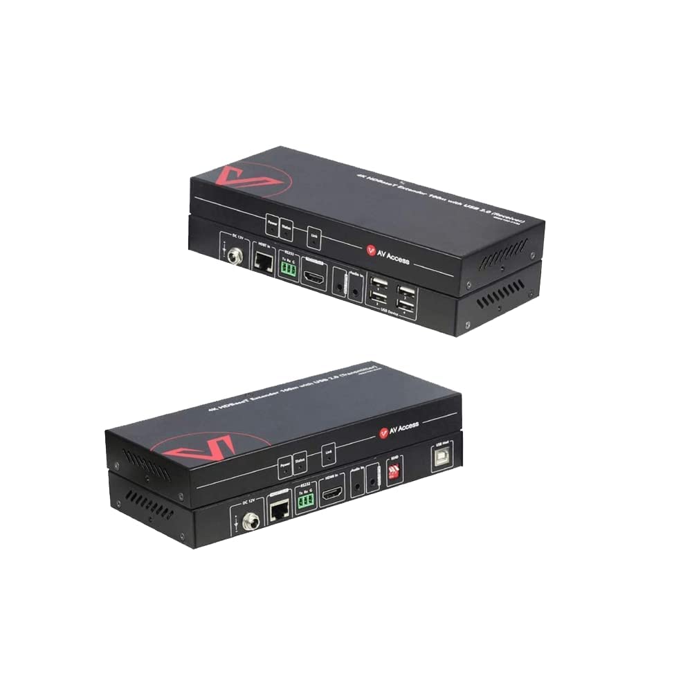 AV Access HDMI USB Extender(HDBaseT) KVM, 100m/330ft 4K 60Hz 1080p 120Hz Over Cat5e/6/6a/7, Keyboard + Mouse + HDMI + USB, 4 Ports USB2.0, No Signal Loss and Latency, RS232, POE, EDID Management
