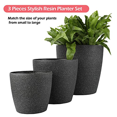 Worth Garden Resin Round Planter Pots for Outdoor Plants 14'' 11 Inch 9 '' Large Plastic Flower