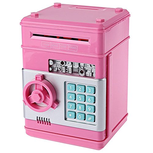 New Style Money Saving Box Cash Coin Can Safe ATM Bank Novelty Tin Birthday Gift(Pink)