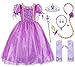 HenzWorld Rapunzel Costume Girls Birthday Party Dress Princess Accessories Braid Headband Tiara Set