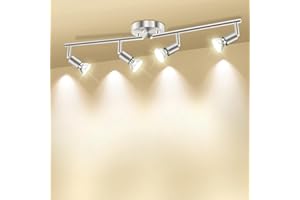 4 Lights Silver Track Lighting Kit, LED Kitchen Spot Light Head with Swing Arm, Spot Light with GU10 Socket for Kitchen Hally