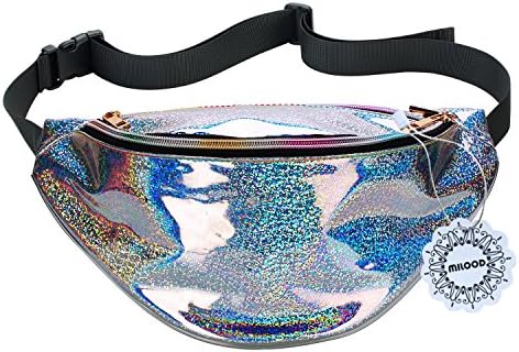 Neon Stylish Holographic Fanny Pack for Women Rave Festival Waist Bags Beach Bum Bag Hip Pouch Bag, Star Silver