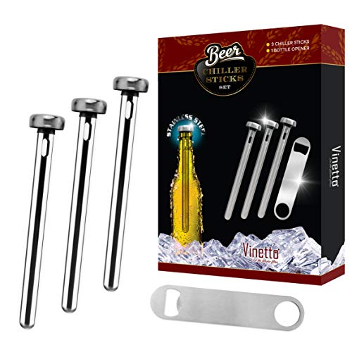 Vinetto Stainless Steel Beer Chiller Sticks (Set of 3) & Bottle Opener - Wine, Water, Beverage Cooling Sticks for Bar, Party & Camping - Instantly Chills Your Drinks - Perfect Gift for Beer Lover - Thumbnail 3
