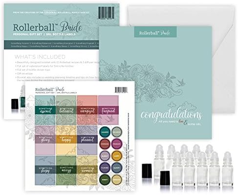 Rollerball Aromatherapy Gift Set :: Essential Oils Recipes Booklet, 10 Roller Bottles (5ml Each), Waterproof Labels &amp; Stickers &amp; More, Oils Not Included (Bride)