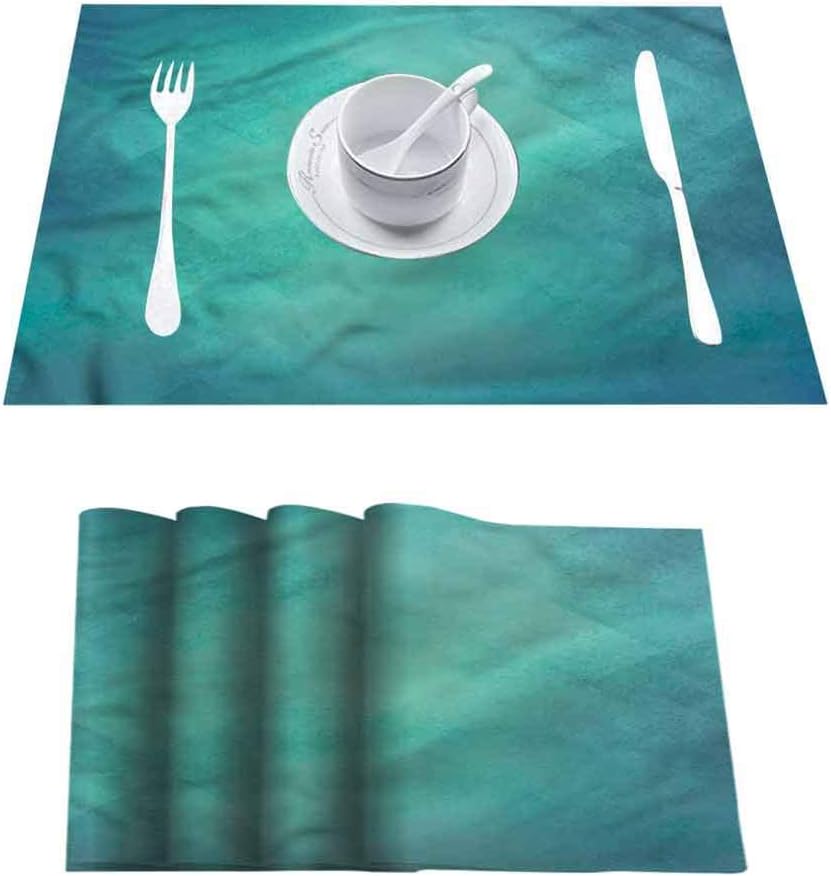 L'sWOW Non Slip Wipeable Placemats Place Mats, Teal Retro Grunge Tranquil, Easy to Clean Premium