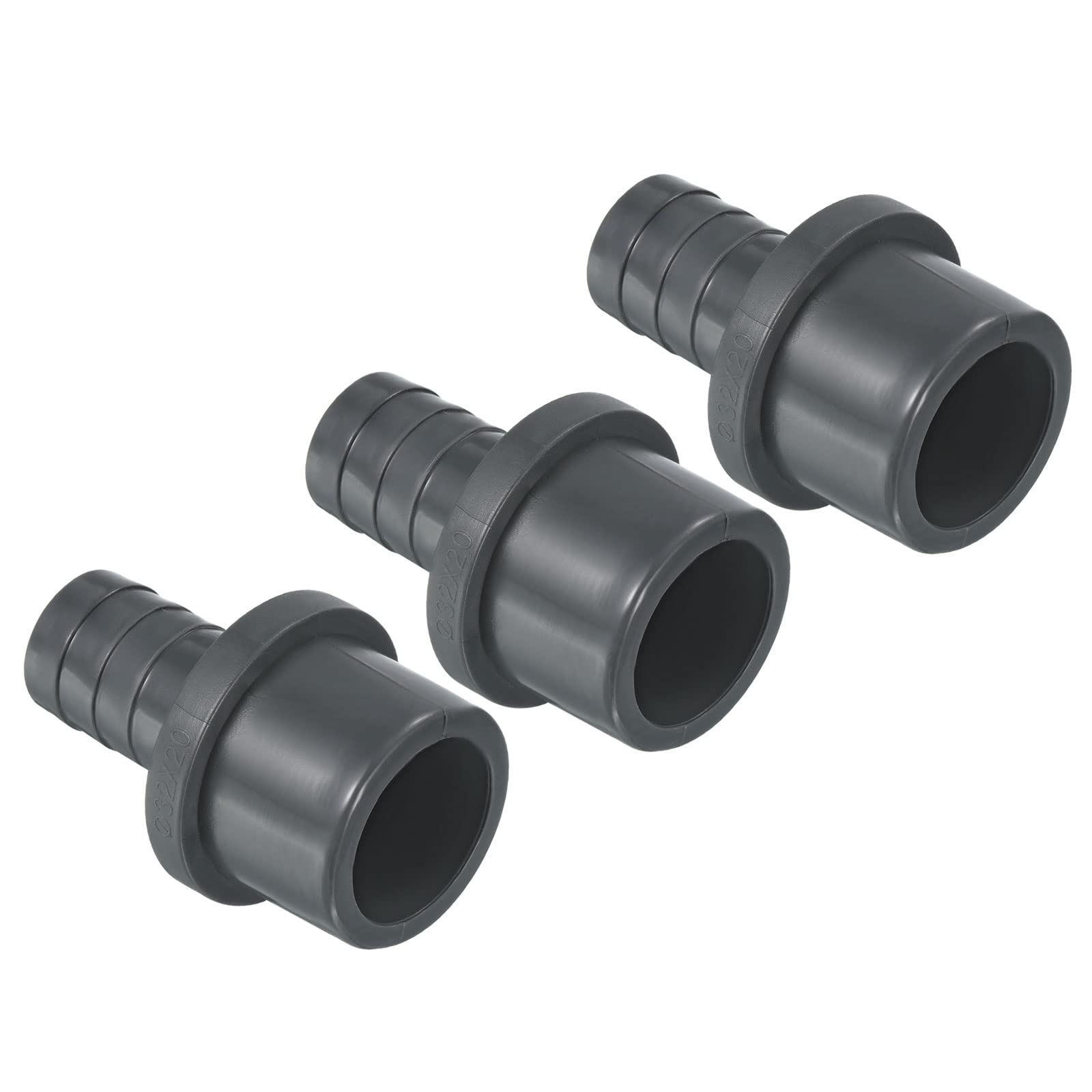 PATIKIL UPVC Reducer Pipe Fitting 32mm OD 20mm Barbed, 3 Pack Straight Coupling Adapter Connector, Grey