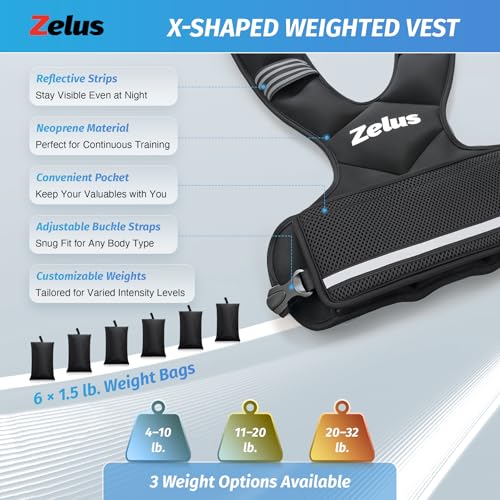 ZELUS Chaleco con Peso Ajustable para Hombres y Mujeres, Body Weighted Vest con 6 Pesas de Hierro para Entrenamiento Cardiovascular, Running y Fitness en Casa
