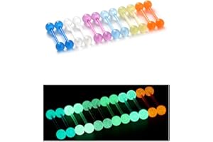 Oufksiyy 14G 16mm 14mm Glow in Dark Flexible Acrylic Straight Tongue Rings Plastic Nipple Ring Retainer Body Piercing Jewelry for Women Men 24PCS(12Pairs 14 Gauge Piercings