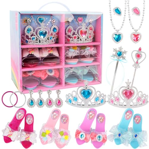 AM ANNA Princess Dress Up Shoes, Complete Set with Costumes Accessories Princess Toys Ideal Girls Role Play Gift for 3 4 5 6 Year Toddler Birthday Party Favors