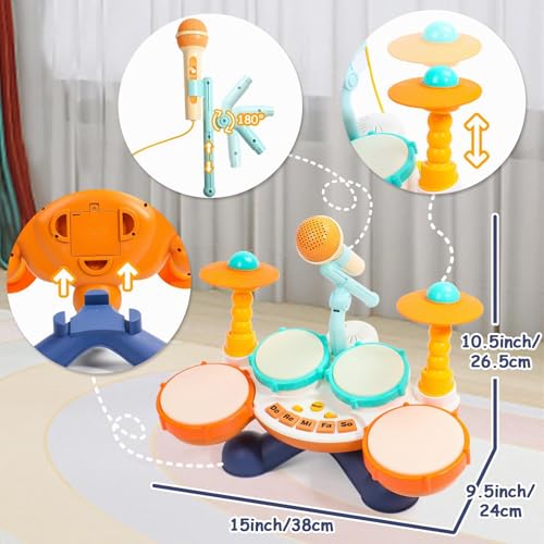Drum Toys Children 1 Year Drum Children's Gift Baby 1 Year Musical Instruments Children's Battery with Sound Microphone Games for 1 Year Old Children Easter Gift Girl