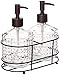Circleware Vintage Soap Dispenser Bottle Pumps in Metal Caddy 3-Piece Set of Home Bathroom Accessories, Farmhouse Decor for Essential Oils, Lotions and Liquids, 17.5 oz, Hobnail Bronze