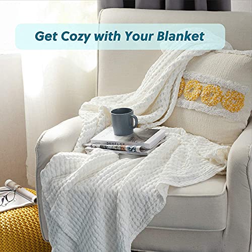 Bedsure Waffle Cotton Blanket King Size Cream White Viscose from